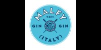 Sceau bleu avec le logo du gin Malfy, des pagaies croisées et l'emblème italien au centre.