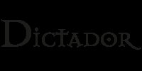 Tekst “Dictador” in gestileerd, elegant schrift op een witte achtergrond.