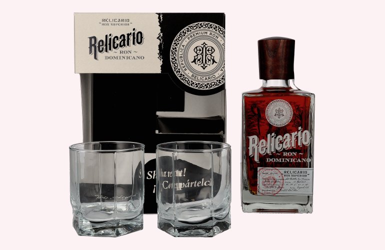Relicario Ron Dominicano Superior 40% Vol. 0,7l in Geschenkbox mit 2 Gläsern