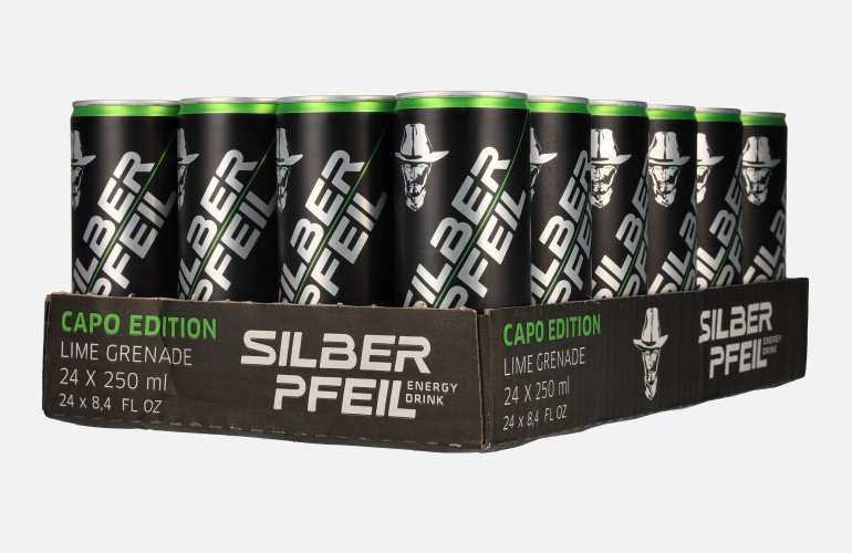 SILBERPFEIL Energy Drink LIME GRENADE Capo Edition 24x0,25l Dosen