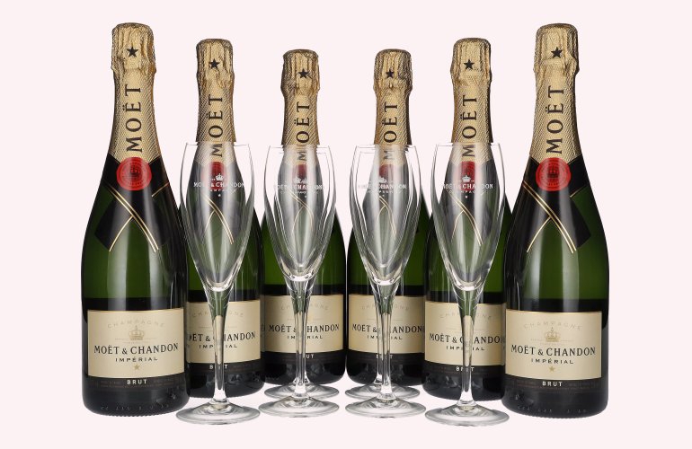 Moët & Chandon Champagne IMPÉRIAL Brut 12% Vol. 6x0,75l in Giftbox with 6 glasses