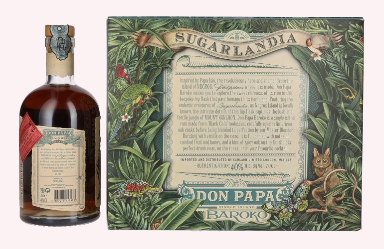 Don Papa BAROKO 40% Vol. 0,7l in Geschenkbox mit Hip Flask