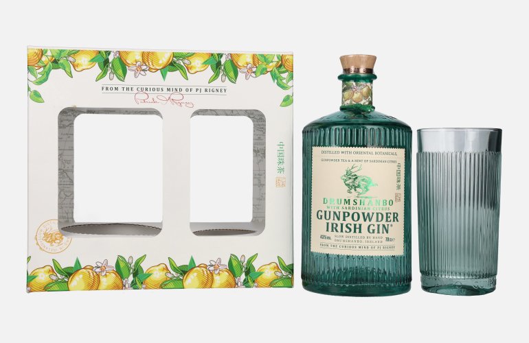 Drumshanbo Gunpowder Irish Gin with Sardinian Citrus 43% Vol. 0,7l in Giftbox with glass