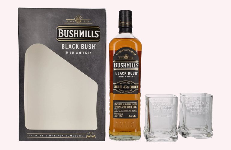 Bushmills BLACK BUSH Irish Whiskey Caviste Edition 43% Vol. 0,7l in Giftbox with 2 glasses