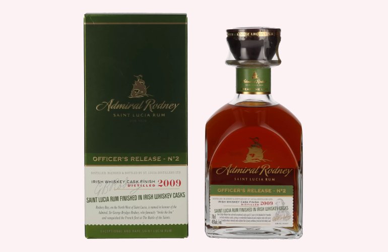 Admiral Rodney OFFICER'S RELEASES - N°2 Saint Lucia Rum IRISH WHISKEY CASK FINISH 2009 45% Vol. 0,7l in Geschenkbox