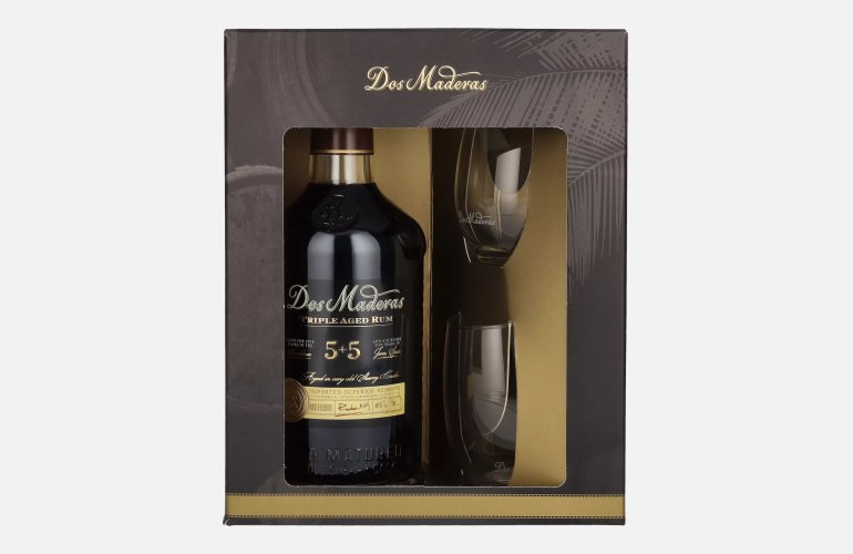 Dos Maderas PX 5+5 Years Old Triple Aged Spirit Drink 40% Vol. 0,7l in Geschenkbox mit 2 Gläsern
