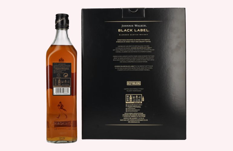 Johnnie Walker BLACK LABEL 12 Years Old Blended Scotch Whisky 40% Vol. 0,7l in Giftbox with 2 Highballgläsern