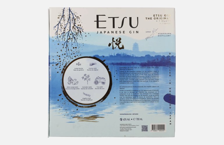Etsu Japanese Handcrafted Gin The Original 43% Vol. 0,7l in Geschenkbox mit Glas
