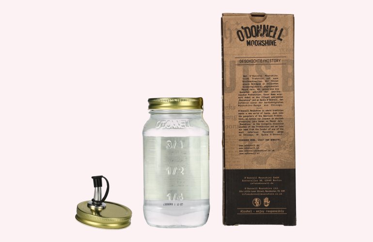 O'Donnell Moonshine HIGH PROOF Weizenbrand 50% Vol. 0,7l in geschenkverpakking met Jar-Uitloop