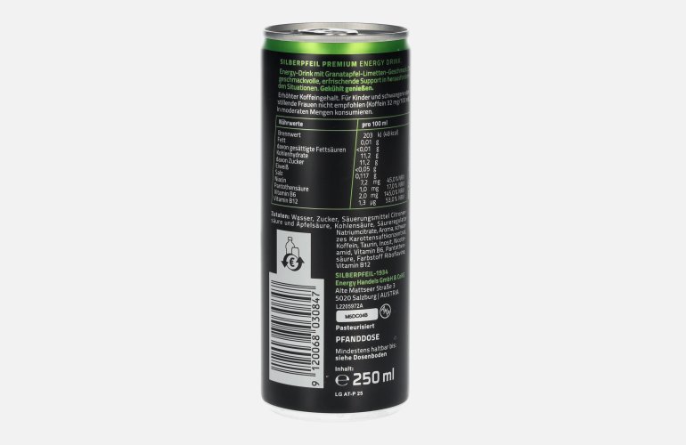 SILBERPFEIL Energy Drink LIME GRENADE Capo Edition 0,25l Dose Pfand