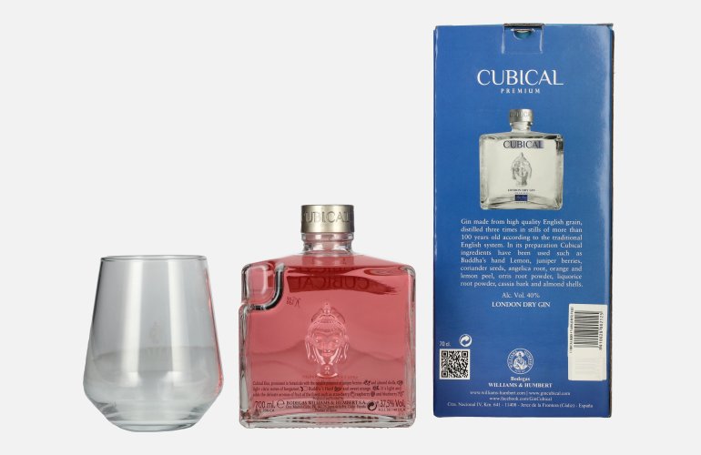 Cubical KISS Special Distilled Gin 37,5% Vol. 0,7l in Geschenkbox mit Glas