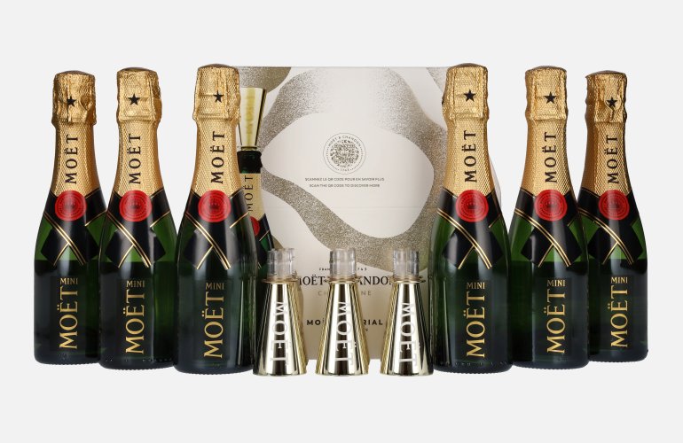 Moët & Chandon Champagne AT HOME PACK 12% Vol. 6x0,2l in Geschenkbox mit Bottle Sippers