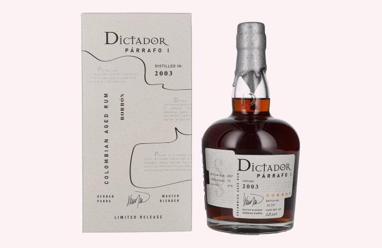 Dictador PÁRRAFO I 19 Years Old BORBÓN Vintage 2003 41% Vol. 0,7l in Giftbox