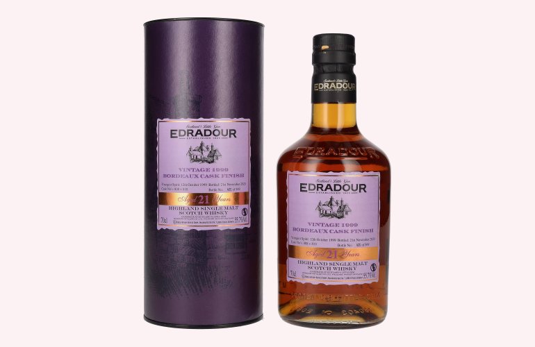 Edradour 21 Years Old Highland Single Malt BORDEAUX CASK FINISH Vintage 1999 55,7% Vol. 0,7l in Geschenkbox