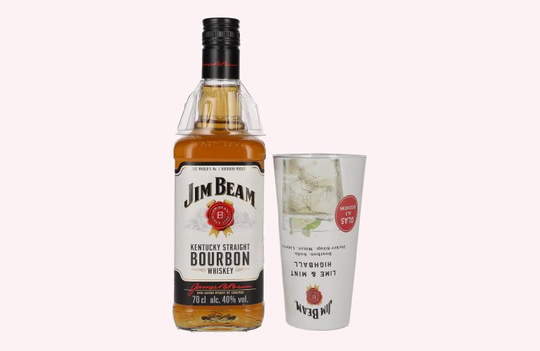 Jim Beam Kentucky Straight Bourbon Whiskey 40% Vol. 0,7l with Highball glass