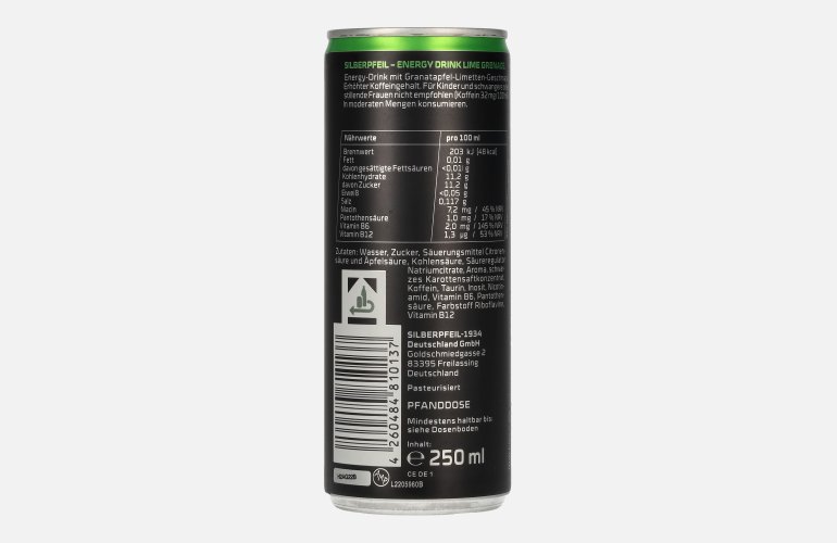 SILBERPFEIL Energy Drink LIME GRENADE Capo Edition 24x0,25l Dosen