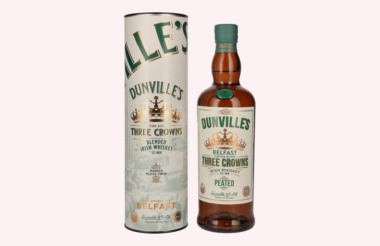 Dunville's THREE CROWNS PEATED Belfast Vintage Blend Irish Whiskey 43,5% Vol. 0,7l in Geschenkbox