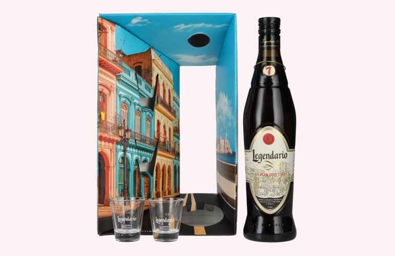 Legendario Elixir de Cuba 34% Vol. 0,7l in Geschenkbox mit 2 Gläsern