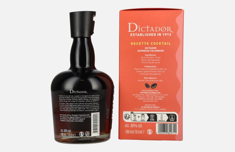 Dictador 12 Years Old ICON RESERVE Colombian Rum 40% Vol. 0,7l en boîte cadeau avec 2 Verres
