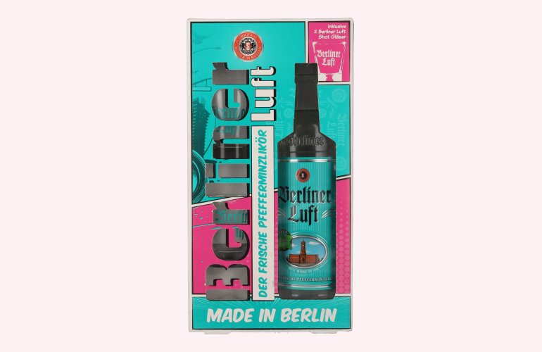 Berliner Luft Der Frische Pfefferminzlikör 18% Vol. 0,7l in Geschenkbox mit 2 Gläsern