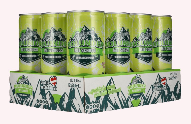 Gschpusi Holunder met Schuss 4% Vol. 12x0,25l Dosen Pfand
