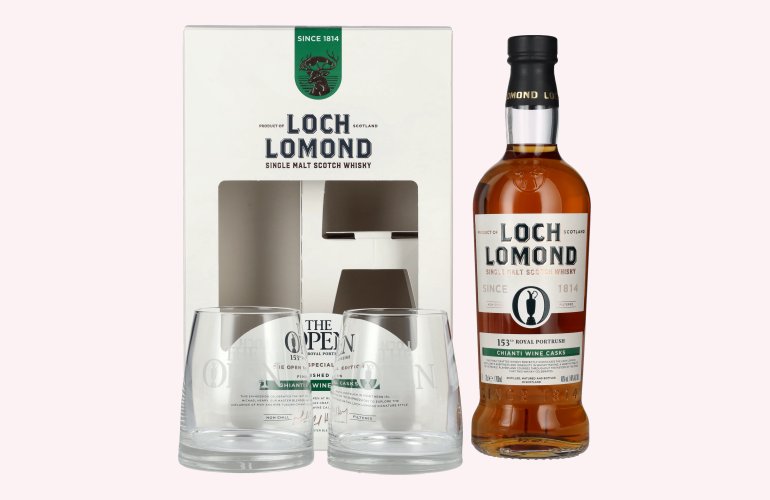 Loch Lomond THE OPEN SPECIAL EDITION 153th Royal Portrush Chianti Wine 2025 46% Vol. 0,7l in Giftbox with 2 glasses