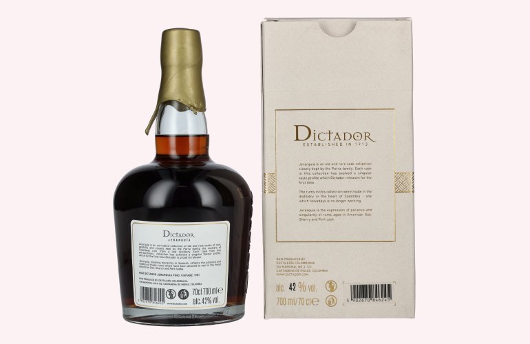 Dictador JERARQUÍA 39 Years Old FINO Rum 1981 42% Vol. 0,7l en boîte cadeau