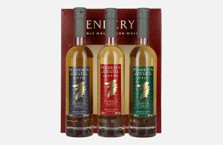 Penderyn MYTH, LEGEND, CELT Single Malt Welsh Whisky 40% Vol. 3x0,2l in Giftbox
