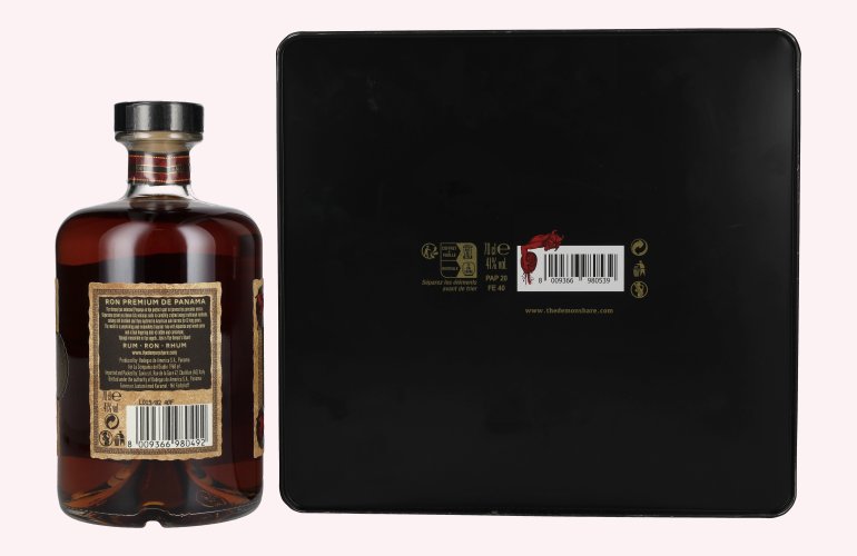 The Demon's Share Superior Blend Rum 12 Years Old 41% Vol. 0,7l in Tinbox met 2 Bril