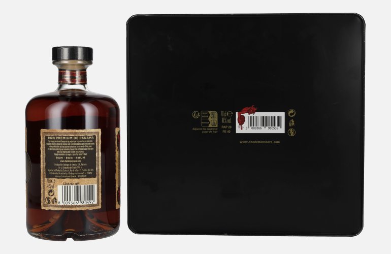 The Demon's Share Superior Blend Rum 12 Years Old 41% Vol. 0,7l in Tinbox met 2 Bril