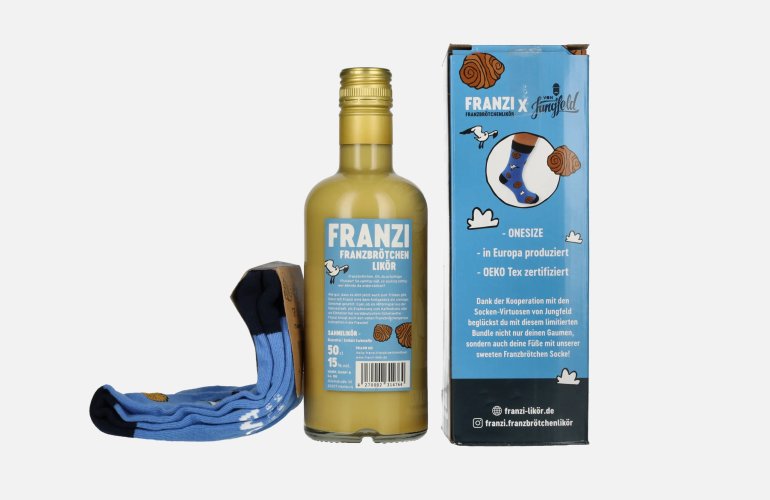 Franzi Franzbrötchen Likör 15% Vol. 0,5l in geschenkverpakking met Socken