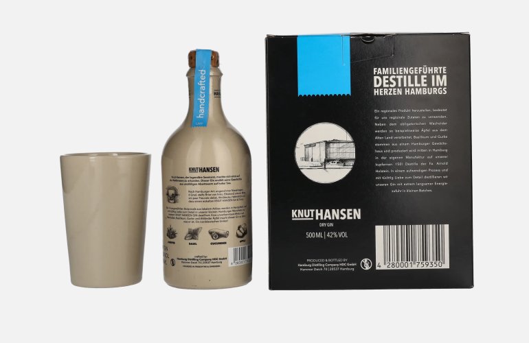 Knut Hansen Dry Gin 42% Vol. 0,5l in Geschenkbox mit Keramiktasse