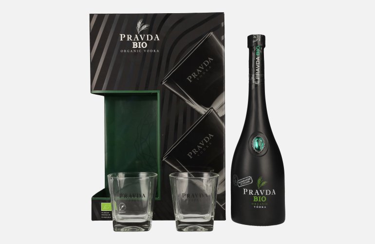 Pravda Vodka BIO 40% Vol. 0,7l en boîte cadeau avec 2 Verres