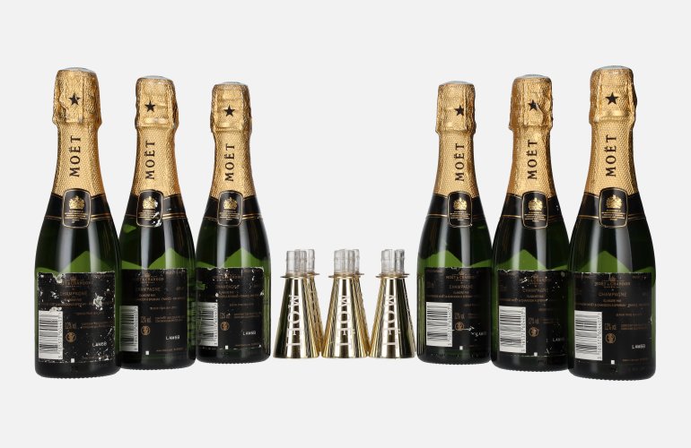 Moët & Chandon Champagne AT HOME PACK 12% Vol. 6x0,2l en boîte cadeau avec Bottle Sippers