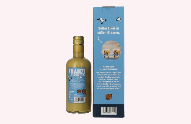 Franzi Franzbrötchen Likör 15% Vol. 0,5l in Geschenkbox mit 2 Shotgläser