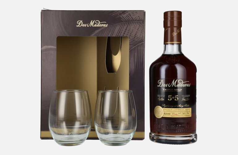 Dos Maderas PX 5+5 Years Old Triple Aged Spirit Drink 40% Vol. 0,7l en boîte cadeau avec 2 Verres