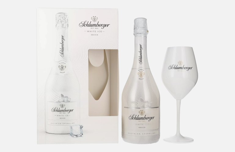 Schlumberger WHITE ICE Austrian Sparkling Secco 11,5% Vol. 0,75l in Geschenkbox mit Ritzenhof Glas