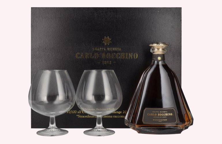 Carlo Bocchino Grappa Riserva 43% Vol. 0,7l in Geschenkbox mit 2 Gläsern
