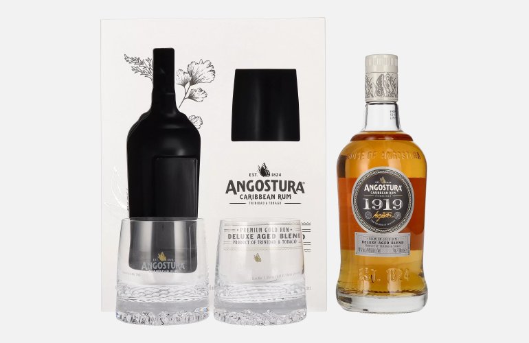 Angostura 1919 Premium Gold Rum Deluxe Aged Blend 40% Vol. 0,7l in Geschenkbox mit 2 Gläsern