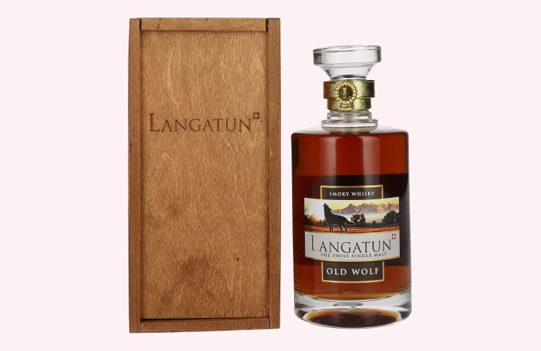 Langatun OLD WOLF Smoky Swiss Single Malt Whisky 46% Vol. 0,5l in Holzkiste