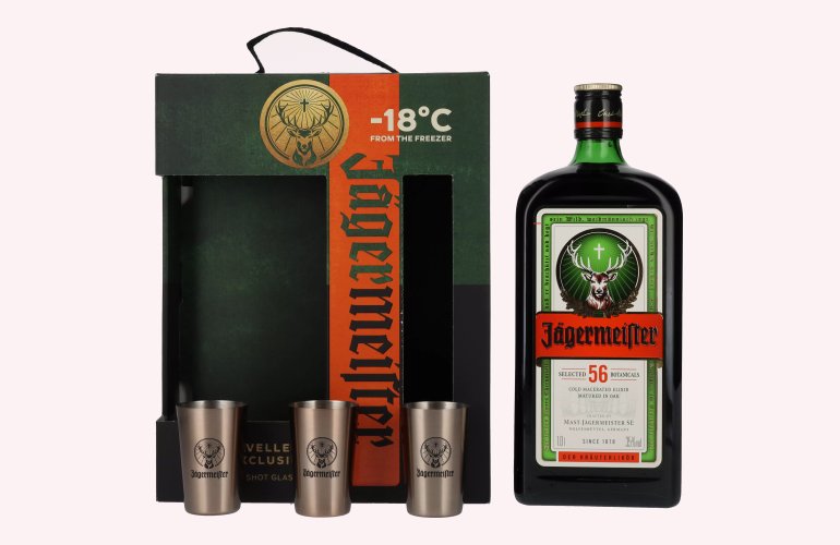 Jägermeister TRAVELLERS' EXCLUSIVE 35% Vol. 1l in Giftbox with 3 Metal Shot Cups