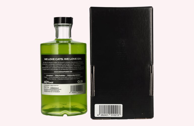 BÖSER KATER Black Light Neon Limetten Gin 40% Vol. 0,5l in geschenkverpakking