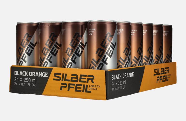 SILBERPFEIL Energy Drink BLACK ORANGE 24x0,25l Dosen MHD 31/05/2025