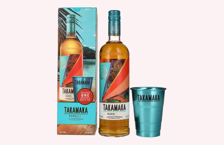 Takamaka DARK SPICED Spirit Drink 38% Vol. 0,7l in Geschenkbox mit Beach Cup