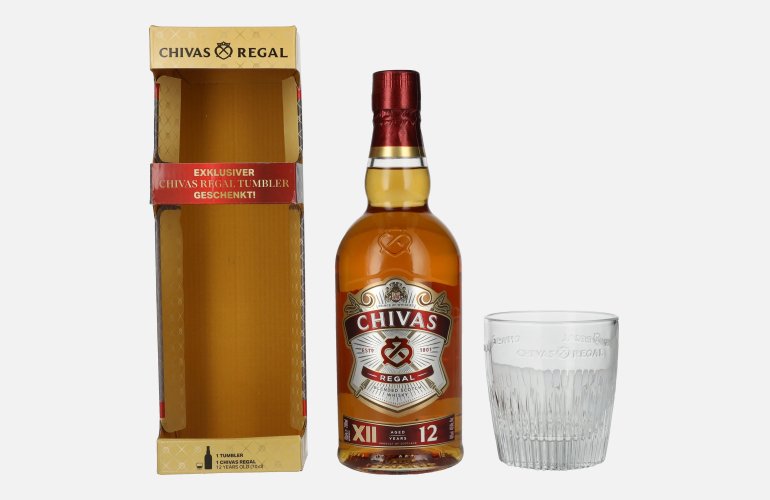 Chivas Regal 12 Years Old Blended Scotch Whisky 40% Vol. 0,7l met Tumbler Glas