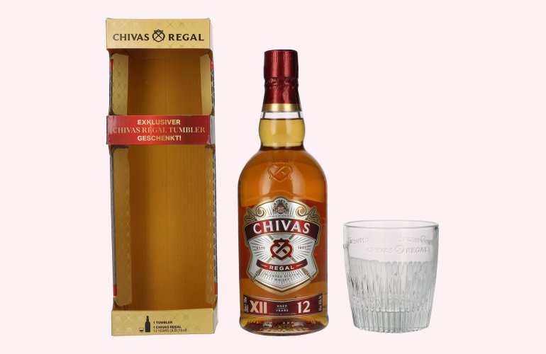 Chivas Regal 12 Years Old Blended Scotch Whisky 40% Vol. 0,7l mit Tumbler Glas