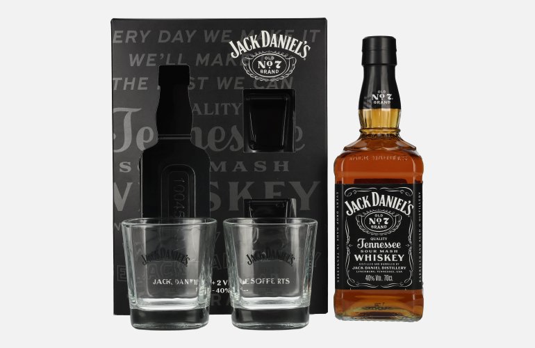 Jack Daniel's Tennessee Whiskey 40% Vol. 0,7l in Geschenkbox mit 2 Rocks Gläsern