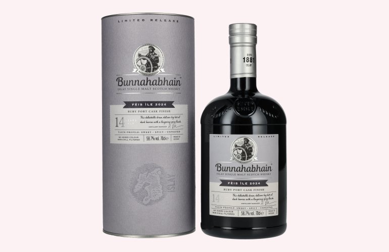 Bunnahabhain 14 Years Old RUBY PORT CASK Matured Limited Release Fèis Ìle 2024 58,7% Vol. 0,7l in Giftbox