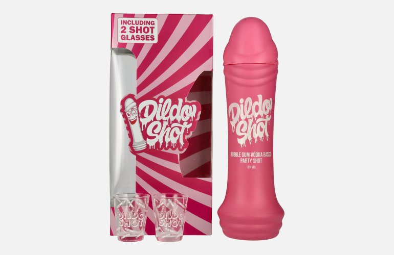 Dildo Shot Bubblegum Vodka Based 10% Vol. 0,7l in geschenkverpakking met 2 Bril