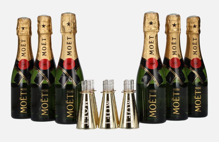 Moët & Chandon Champagne AT HOME PACK 12% Vol. 6x0,2l met Bottle Sippers